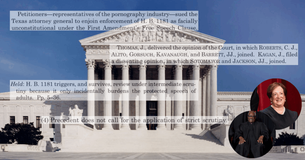 SCOTUS: Free Speech Coalition v. Paxton; Sexual Content Age Verification Requirement Affirmed